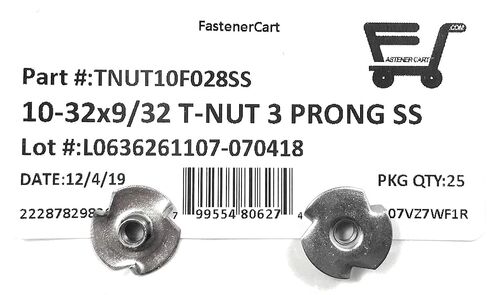 T-NUT من الفولاذ المقاوم للصدأ 10-32x9/32 (3 شقوق) صواميل تي شيرت (10-32 خيط 9/32 بوصة طول البرميل) 18-8 ستانلس - (25) قطعة in Saudi Arabia