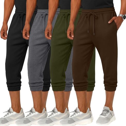 4 Pack Men's 3/4 Joggers Capri Pants Athletic Sweatpants Gym Workout Drawstring Below Knee Pants with Pockets in Saudi Arabia