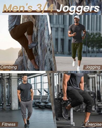 4 Pack Men's 3/4 Joggers Capri Pants Athletic Sweatpants Gym Workout Drawstring Below Knee Pants with Pockets in Saudi Arabia