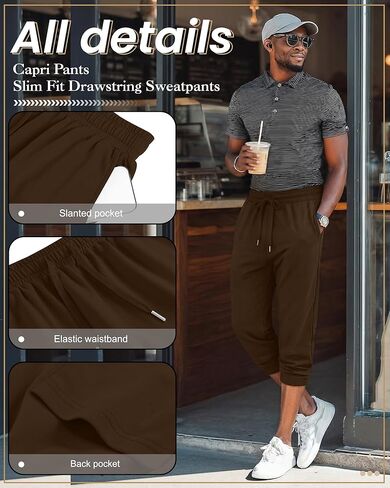 4 Pack Men's 3/4 Joggers Capri Pants Athletic Sweatpants Gym Workout Drawstring Below Knee Pants with Pockets in Saudi Arabia