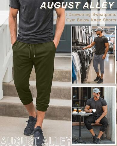 4 Pack Men's 3/4 Joggers Capri Pants Athletic Sweatpants Gym Workout Drawstring Below Knee Pants with Pockets in Saudi Arabia