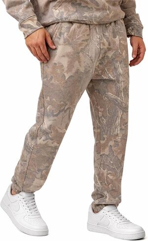 بنطال رياضي مموه ثقيل الوزن للرجال من Realtree، بنطال رياضي من مزيج القطن، مموه باهت، فرشاة مزدوجة، جيب بسحاب in Saudi Arabia
