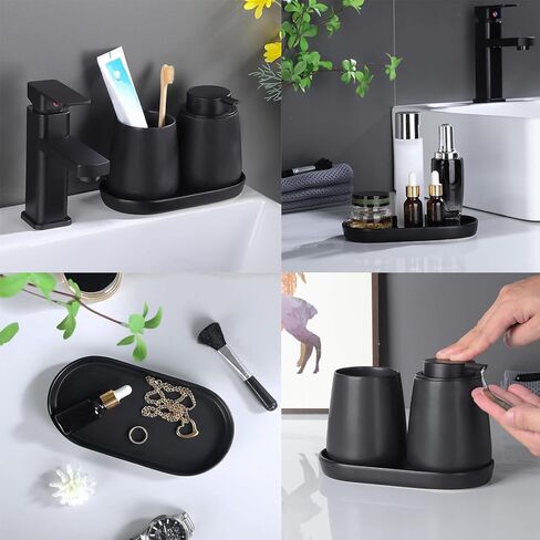 قطعة واحدة من صينية توزيع الصابون الدائرية باللون الأسود غير اللامع من السيراميك، زجاجة لوشن متعددة الأغراض، زجاجة توزيع مطهر لليدين، صينية كوب لغسول الفم لحوض المطبخ، الحمام in Kuwait