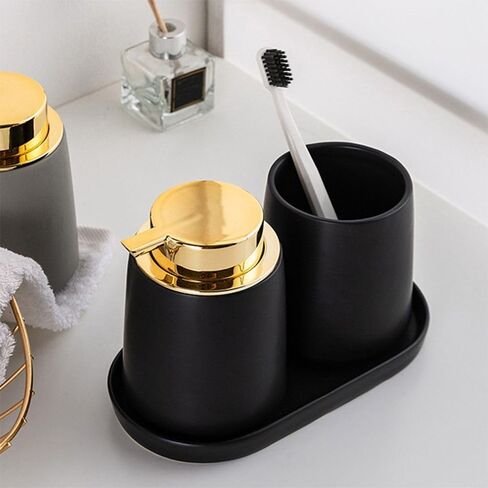قطعة واحدة من صينية توزيع الصابون الدائرية باللون الأسود غير اللامع من السيراميك، زجاجة لوشن متعددة الأغراض، زجاجة توزيع مطهر لليدين، صينية كوب لغسول الفم لحوض المطبخ، الحمام in Kuwait