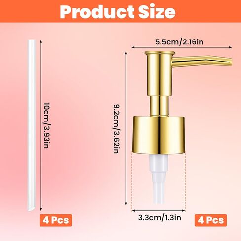 4 Pack Soap Dispenser Pump Replacement, Polypropylene Pump Head for Standard 28/400 Thread Bottles, Gold Soap Dispenser Top Replacement for Lotion, Dish & Liquid Soaps in Saudi Arabia