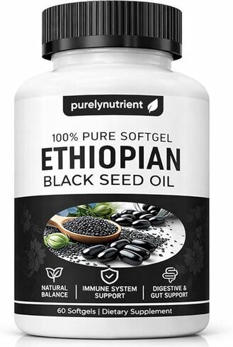 Ethiopian Black Seed Oil Capsules 4.64% Thymoquinone – Purely Nutrient Organic Cold Pressed Black Cumin Seed Oil Softgels, Non-GMO, Gluten-Free, 60 Softgels in Saudi Arabia