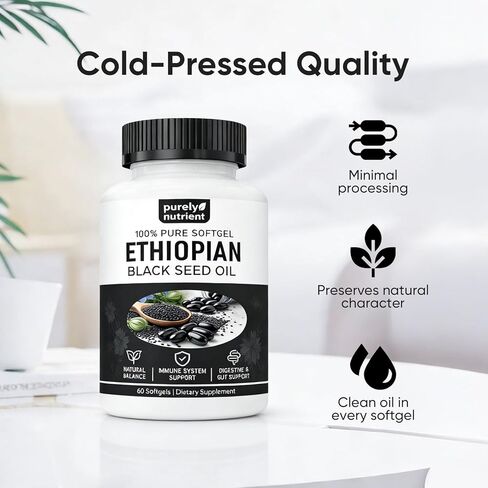 Ethiopian Black Seed Oil Capsules 4.64% Thymoquinone – Purely Nutrient Organic Cold Pressed Black Cumin Seed Oil Softgels, Non-GMO, Gluten-Free, 60 Softgels in Saudi Arabia