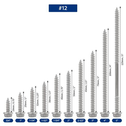 #12 × 2 براغي خشبية برأس شفة سداسية، 410 براغي ذاتية التنصت من الفولاذ المقاوم للصدأ، لقمة سداسية متضمنة (50 حزمة) in Saudi Arabia