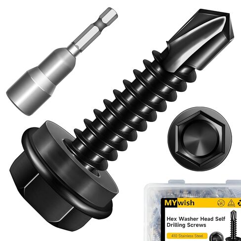 Mywish 50pcs #12 x 1 Self Drilling Screws for Metal, 410 Stainless Steel Hex Washer Head Self Drilling Screws, Black Oxided Self Tapping Sheet Metal Tek Screw Fast Tapping in Saudi Arabia