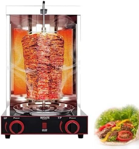 ماكينة شواء الشاورما التجارية - شواية دونر كباب ذات شعلتين مع شواية دوارة 360 درجة، درجة حرارة قابلة للتعديل، مثالية لحفلات الشواء، واستخدام المنزل والمطاعم (غاز 2800P) in Kuwait