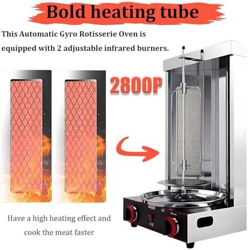 Commercial Shawarma Rotisserie Machine - 2-Burner Doner Kebab Grill with 360° Rotating Broiler, Adjustable Temp, Ideal for BBQ Parties, Home & Restaurant Use (Gas 2800P) in Saudi Arabia