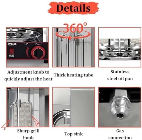 Commercial Shawarma Rotisserie Machine - 2-Burner Doner Kebab Grill with 360° Rotating Broiler, Adjustable Temp, Ideal for BBQ Parties, Home & Restaurant Use (Gas 2800P) in Saudi Arabia