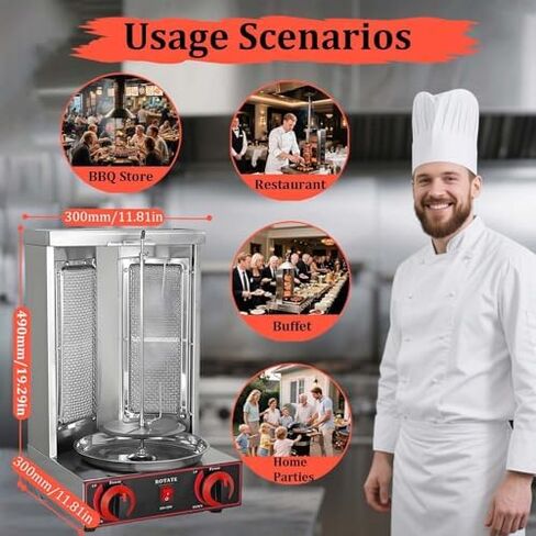 Commercial Shawarma Rotisserie Machine - 2-Burner Doner Kebab Grill with 360° Rotating Broiler, Adjustable Temp, Ideal for BBQ Parties, Home & Restaurant Use (Gas 2800P) in Saudi Arabia