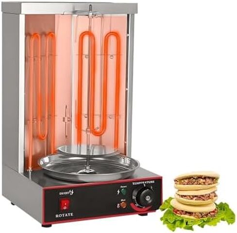 Commercial Shawarma Grill - 3000W Electric Doner Kebab Rotisserie with 2 Burners & Temperature Control, 360° Rotating Broiler, Stainless Steel for Restaurant & Kitchen Use in Saudi Arabia