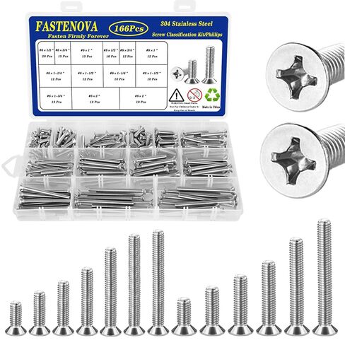 180Pcs #6-32 Flat Head Phillips Machine Electrical Screw Kit, 304 Stainless Steel Extra Long Machine Screws, Screws for Wall Plate Switch/Socket Extender Installation in Saudi Arabia