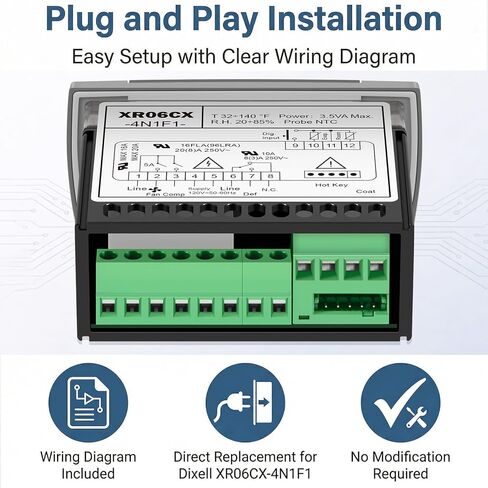 Replacement for Dixell XR06CX-4N1F1 Temperature Controller, Digital Thermostat for 120V Commercial Refrigerator & Freezer, Dual NTC Input, Compressor Fan Defrost Control in Saudi Arabia