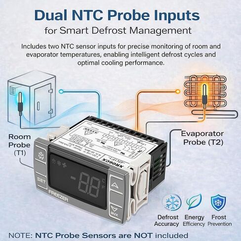 Replacement for Dixell XR06CX-4N1F1 Temperature Controller, Digital Thermostat for 120V Commercial Refrigerator & Freezer, Dual NTC Input, Compressor Fan Defrost Control in Saudi Arabia
