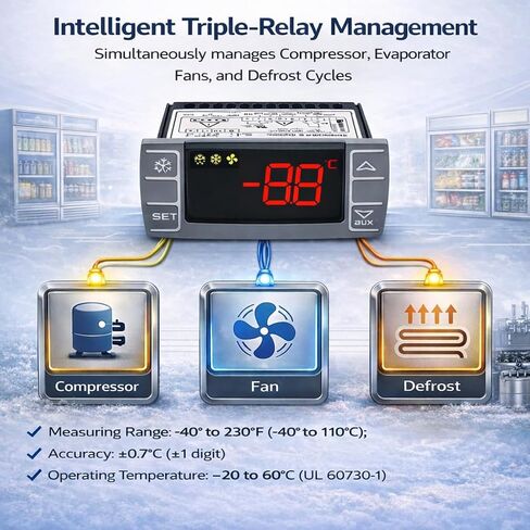 Replacement for Dixell XR06CX-4N1F1 Temperature Controller, Digital Thermostat for 120V Commercial Refrigerator & Freezer, Dual NTC Input, Compressor Fan Defrost Control in Saudi Arabia