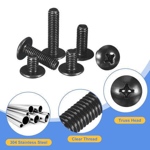 uxcell #6-32 x 1-1/4" Truss Head Phillips Machine Screws, Full Thread, Phillips Drive, 304 Stainless Steel 18-8, Black Oxide Finish, Quantity 50 in Saudi Arabia