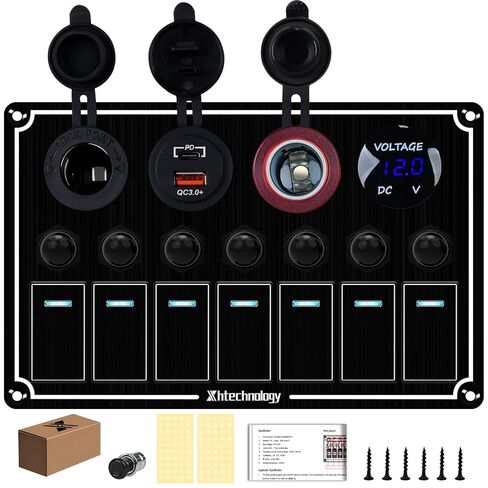تبديل لوحة التبديل 8 عصابة مفاتيح الروك للماء 12V / 24V على الخروج الأزرق LED ضوء لوحة التبديل السلكية مسبقا للقوارب البحرية السيارات سيارة RV شاحنة جيب مركبات UTV in Kuwait