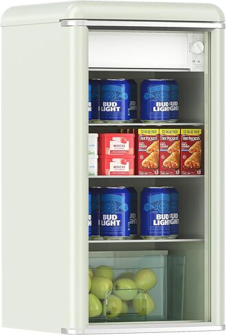 4.9 Cu.Ft Retro Beverage Cooler Double Glass Door Fridge - Holds 120 Cans,8-liter freezing space 5 Temp Settings Adjustable Shelves, Quiet 42dB - Perfect for Kitchen, Bar, Dorm in Kuwait