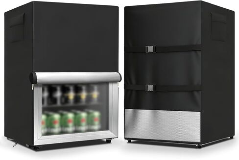 Outdoor Refrigerator Cover,600D Heavy Duty 100% Waterproof Upright Freezer Cover,Outside Stand Up Fridge Covers.Front Can Be Rolled-Up by Zippers.(Black,20" W x 20" D x 33" H) in Kuwait