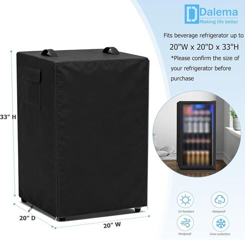 Outdoor Refrigerator Cover,600D Heavy Duty 100% Waterproof Upright Freezer Cover,Outside Stand Up Fridge Covers.Front Can Be Rolled-Up by Zippers.(Black,20" W x 20" D x 33" H) in Kuwait