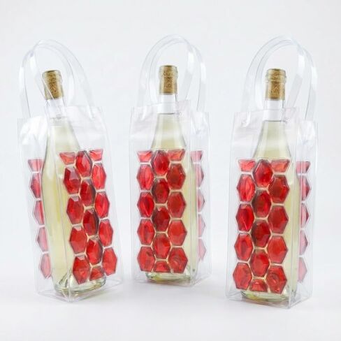 3-Pack Freezable Wine Cooler Bags with Built-in Gel Ice Packs - Portable Hexagon Wine Chiller Sleeve - Reusable Clear Folding Carrier Tote for Champagne, Beer, Picnic & Travel (orange） in Kuwait