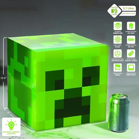 Minecraft Green Creeper 9 Can Mini Fridge 6.7L 10.4 x 10 x 10 in Kuwait