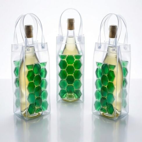 3-Pack Freezable Wine Cooler Bags with Built-in Gel Ice Packs - Portable Hexagon Wine Chiller Sleeve - Reusable Clear Folding Carrier Tote for Champagne, Beer, Picnic & Travel (orange） in Saudi Arabia