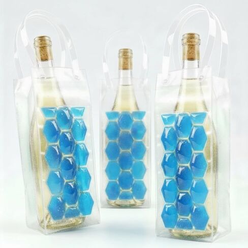 3-Pack Freezable Wine Cooler Bags with Built-in Gel Ice Packs - Portable Hexagon Wine Chiller Sleeve - Reusable Clear Folding Carrier Tote for Champagne, Beer, Picnic & Travel (orange） in Saudi Arabia