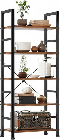 5 Tier Bookshelf, 62'' Tall Book Shelf, Free Standing Vintage Book Storage Shelves, Wood Bookcase Organizer for Bedroom, Living Room and Home Office, Vintage in Kuwait