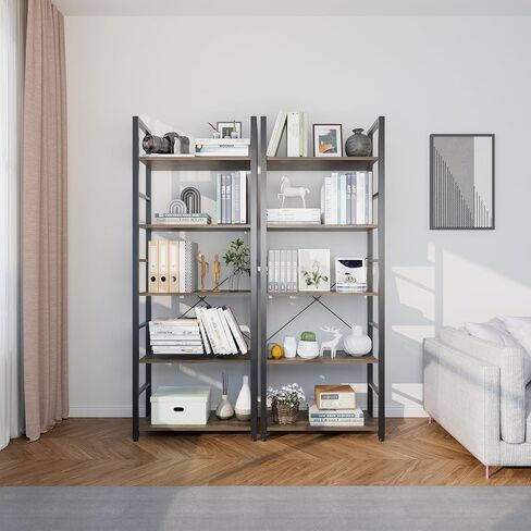 5 Tier Bookshelf, 62'' Tall Book Shelf, Free Standing Vintage Book Storage Shelves, Wood Bookcase Organizer for Bedroom, Living Room and Home Office, Vintage in Kuwait