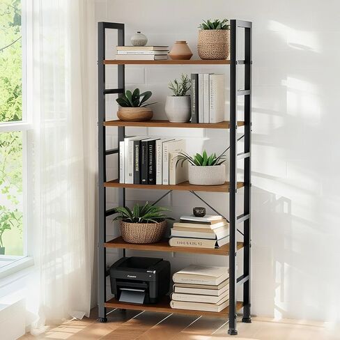 5 Tier Bookshelf, 62'' Tall Book Shelf, Free Standing Vintage Book Storage Shelves, Wood Bookcase Organizer for Bedroom, Living Room and Home Office, Vintage in Kuwait