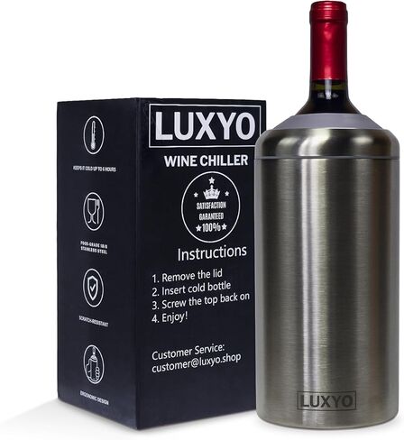 LUXYO Wine Bottle Chiller – Portable Insulated Champagne Cooler for 750ml Bottles, Stainless Steel Double Wall Bucket for Hosting, Gifts & Outdoor Use in Saudi Arabia