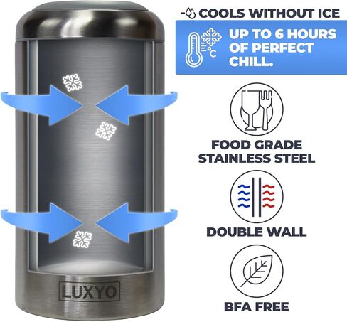 LUXYO Wine Bottle Chiller – Portable Insulated Champagne Cooler for 750ml Bottles, Stainless Steel Double Wall Bucket for Hosting, Gifts & Outdoor Use in Saudi Arabia
