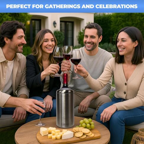 LUXYO Wine Bottle Chiller – Portable Insulated Champagne Cooler for 750ml Bottles, Stainless Steel Double Wall Bucket for Hosting, Gifts & Outdoor Use in Saudi Arabia