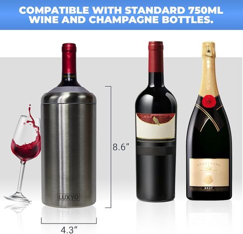 LUXYO Wine Bottle Chiller – Portable Insulated Champagne Cooler for 750ml Bottles, Stainless Steel Double Wall Bucket for Hosting, Gifts & Outdoor Use in Saudi Arabia