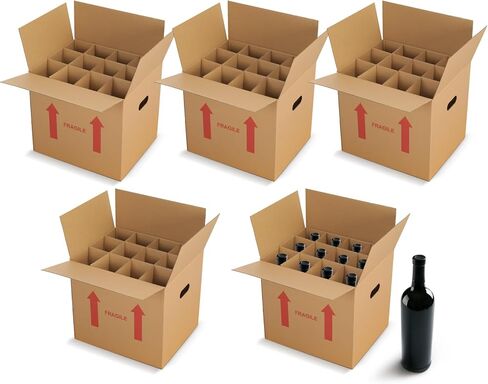Tatuo 5 Pack Wine Bottle Moving Box 14 x 12 x 13 Inch Corrugated 12 Bottle Wine Shipping Box Kitchen Moving Storage Carrier with Reinforced Cardboard and Handles for Glassware Dishes Travel in Kuwait