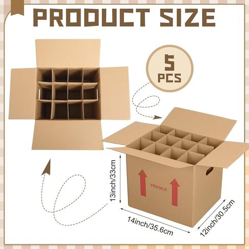 Tatuo 5 Pack Wine Bottle Moving Box 14 x 12 x 13 Inch Corrugated 12 Bottle Wine Shipping Box Kitchen Moving Storage Carrier with Reinforced Cardboard and Handles for Glassware Dishes Travel in Kuwait