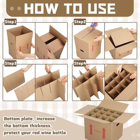 Tatuo 5 Pack Wine Bottle Moving Box 14 x 12 x 13 Inch Corrugated 12 Bottle Wine Shipping Box Kitchen Moving Storage Carrier with Reinforced Cardboard and Handles for Glassware Dishes Travel in Kuwait