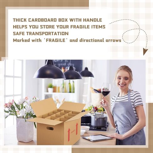 Tatuo 5 Pack Wine Bottle Moving Box 14 x 12 x 13 Inch Corrugated 12 Bottle Wine Shipping Box Kitchen Moving Storage Carrier with Reinforced Cardboard and Handles for Glassware Dishes Travel in Kuwait