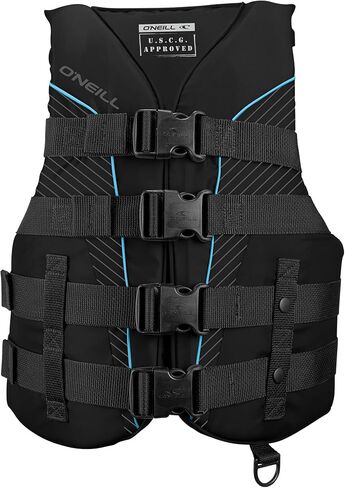سترة النجاة Superlite USCG للسيدات من O'Neill، أسود/أسود/أسود: تركواز، مقاس S in Kuwait
