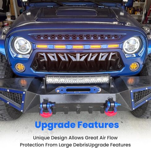Haitzu Grill Compatible with The Following Models:Jeep Wrangler 2007-2018 JK JUK Shark Grille Accessories Matte Black with 5 Amber Lights Including Unlimited Rubicon Sahara Sport in Kuwait