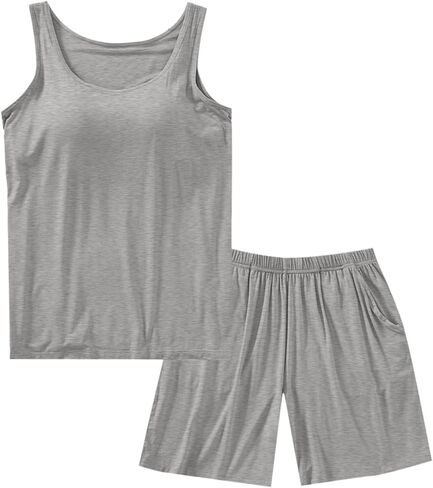 2 Piece Lightweight Summer Pajamas Sets Womens Cooling Tank Tops With Built In Bra & Comfy Shorts Cotton Sleepwear in Saudi Arabia