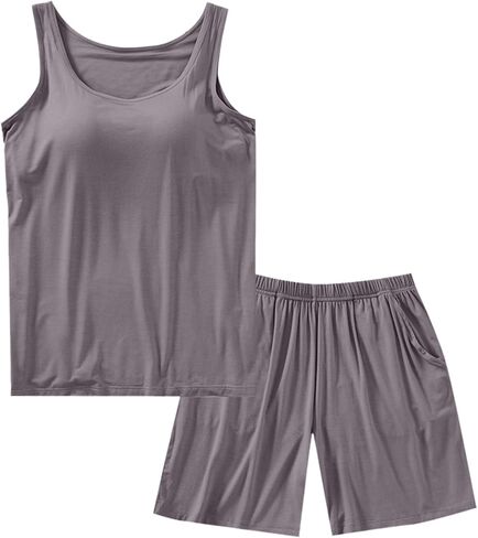 2 Piece Lightweight Summer Pajamas Sets Womens Cooling Tank Tops With Built In Bra & Comfy Shorts Cotton Sleepwear in Saudi Arabia