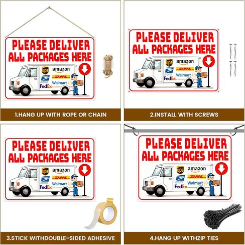 14 x 10 Inch Delivery Sign for Packages, Rust-Free Aluminum Metal Sign with Directional Arrow Stickers for House, Porch, Yard, Outdoor, and Delivery Box in Saudi Arabia
