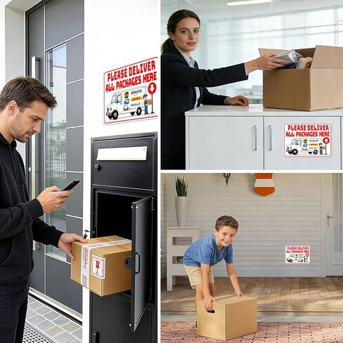14 x 10 Inch Delivery Sign for Packages, Rust-Free Aluminum Metal Sign with Directional Arrow Stickers for House, Porch, Yard, Outdoor, and Delivery Box in Saudi Arabia
