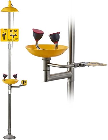 Emergency Eyewash Shower Stations S304 Stainless Steel Dual Spray Heads Eye Washer Solution Face Shower with Pedal Switch, B in Saudi Arabia