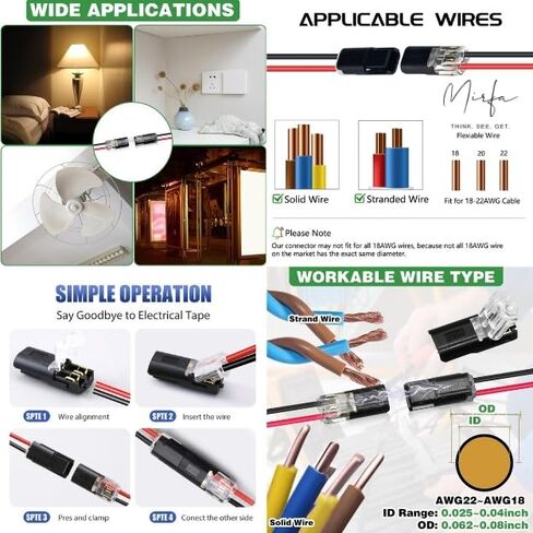 2026 Upgraded 50pcs Double-Wire Quick Connect Plugs, Locking Buckle Snap-On Blocks for LED Strip Lights, No Soldering Wire Connectors for Low-Voltage DIY Crafting and Model Kits (Pack of 50) in Kuwait